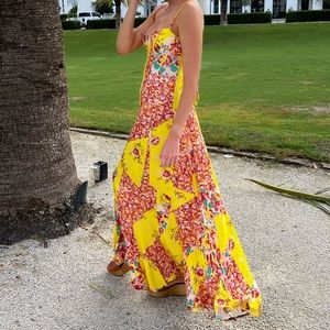 Free People Yellow Print Maxi Dress